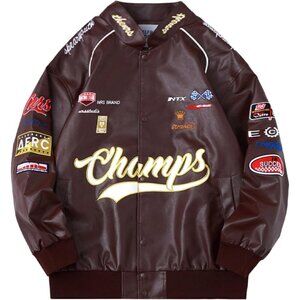 Unisex Brown Aelfric Eden Faux Leather Racing Jacket Oversized Biker Street wear